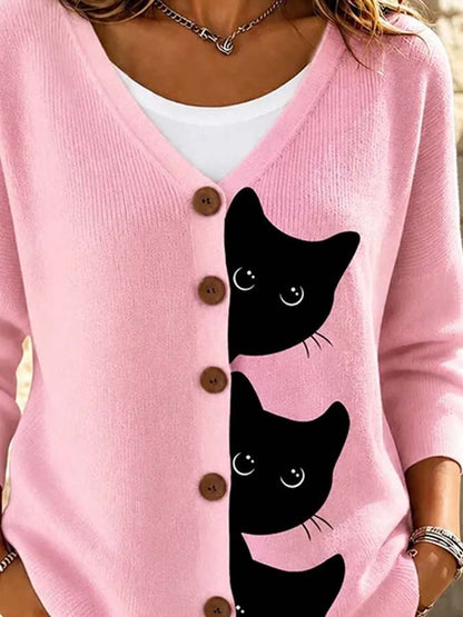 Women'S Cat-Print Knit Top