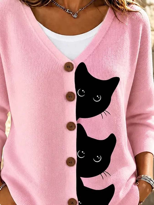 Women'S Cat-Print Knit Top