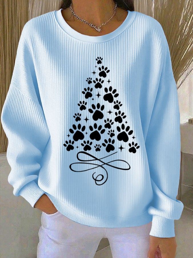 Women's Christmas Cat Print Knit Crew Neck Long Sleeve Top