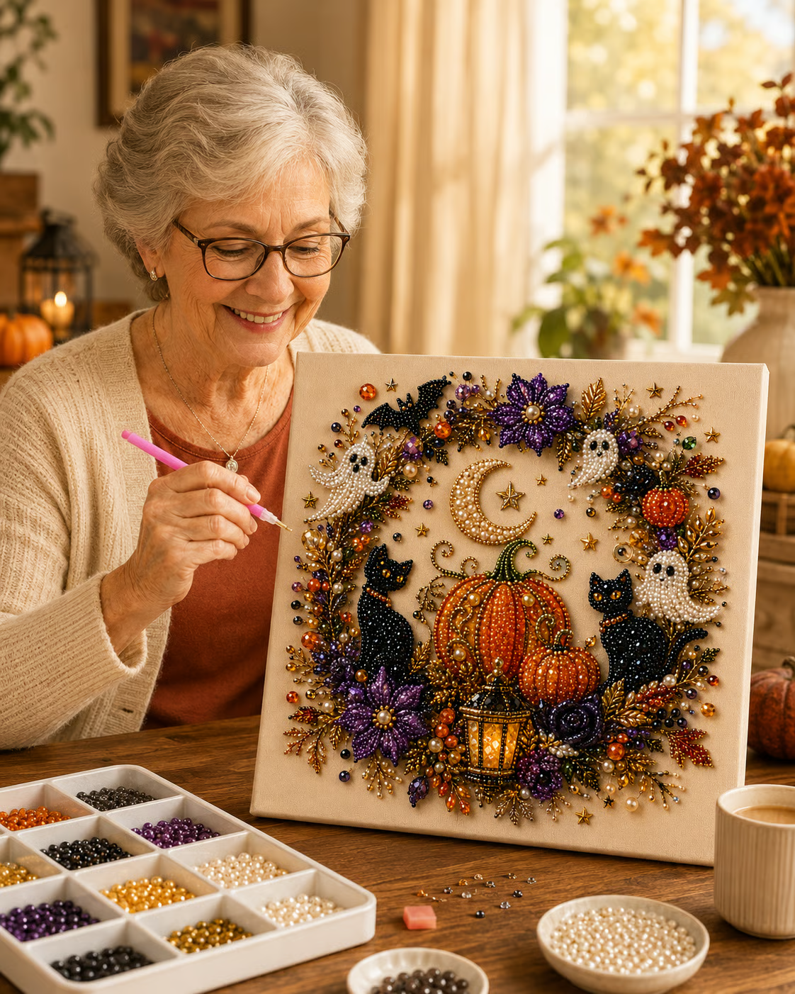 💥 Last Day 49% OFF – 👻✨ Halloween Pearl Art DIY Kit – Turn Tiny Pearls into Spooky-Cute Magic