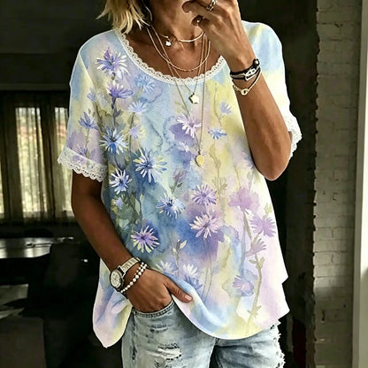 Women's Bohemian Floral Lace Print Top