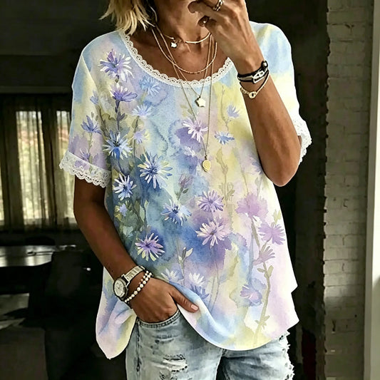 Women's Bohemian Floral Lace Print Top