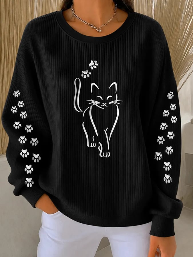 Women's Cute Cat Print Casual Sweatshirt