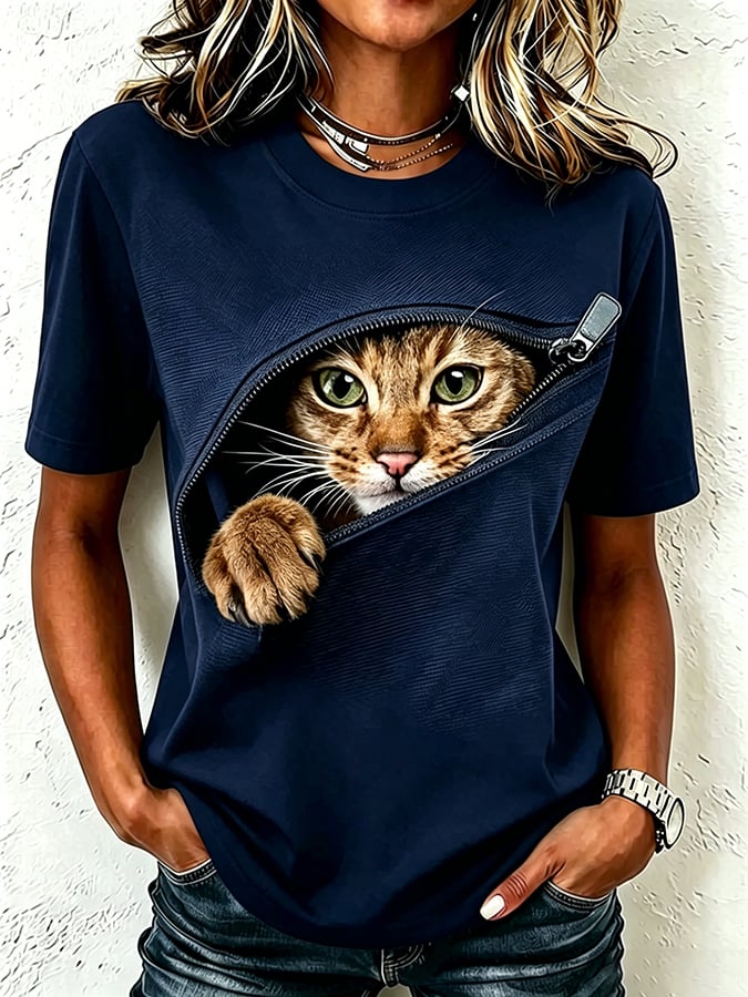 Women's Cute Cat  Print Casual T-shirt