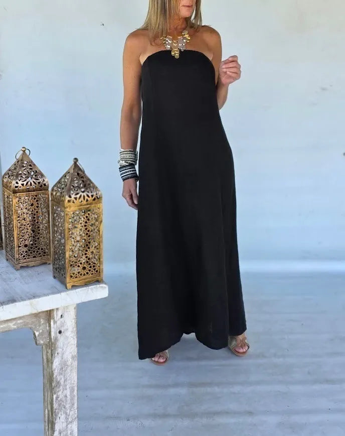 Strapless Linen Maxi Dress