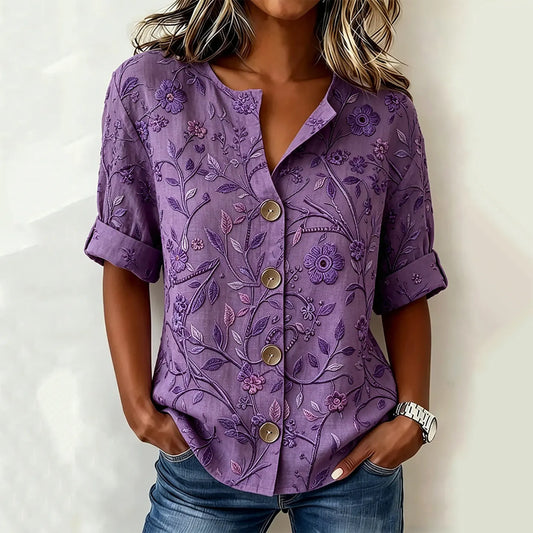 Women's Vintage Floral Embroidery Art Casual Shirt