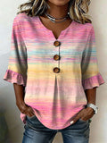 Women's Breast Cancer Awareness Print Casual Button-Down Shirt