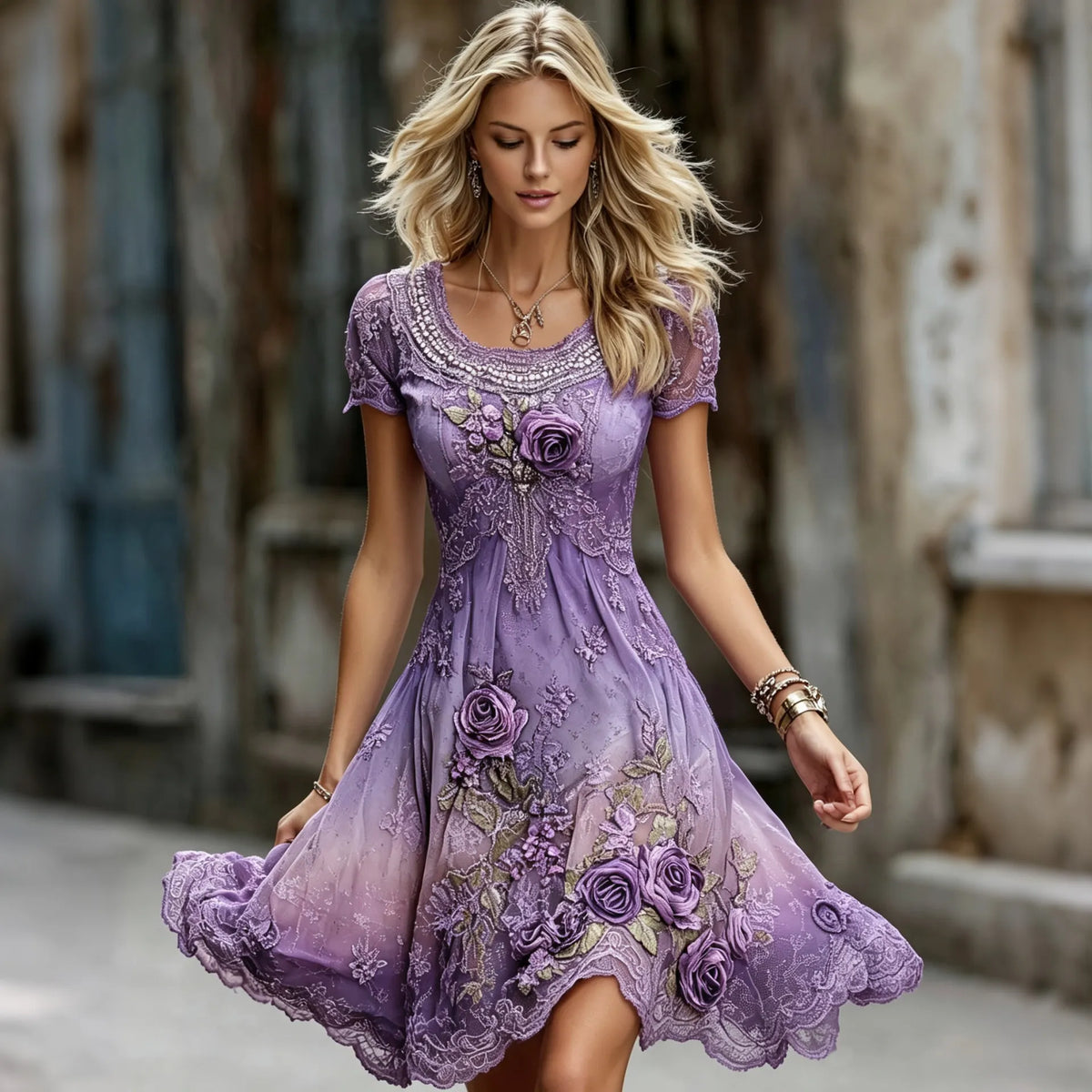 Women's Retro Floral Embroidered Casual Cotton Linen Round Neck Dress