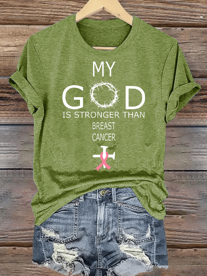 Women's  Faith & Strength – 'My God Is Stronger Than Breast Cancer' T-Shirt
