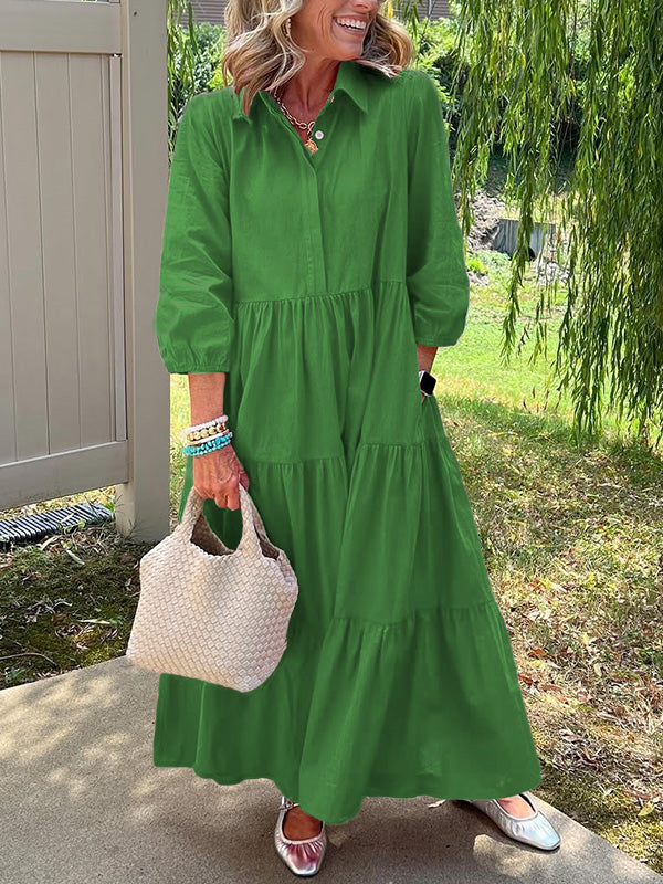 CLEARANCE🔥 Loose Cotton Linen Lapel Dress