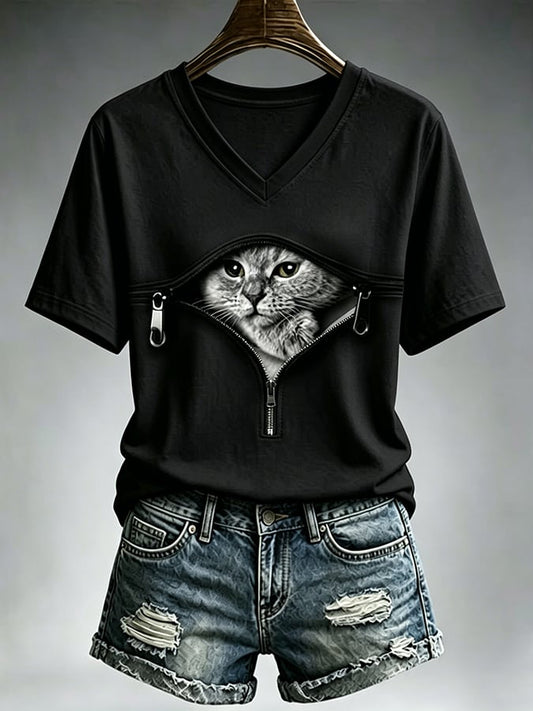 Women's Cute Cat  Print Casual T-shirt