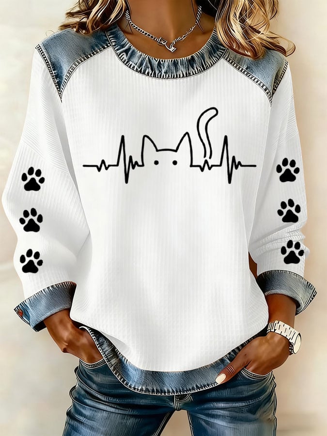 Women's Cute Cat Print T-shirt