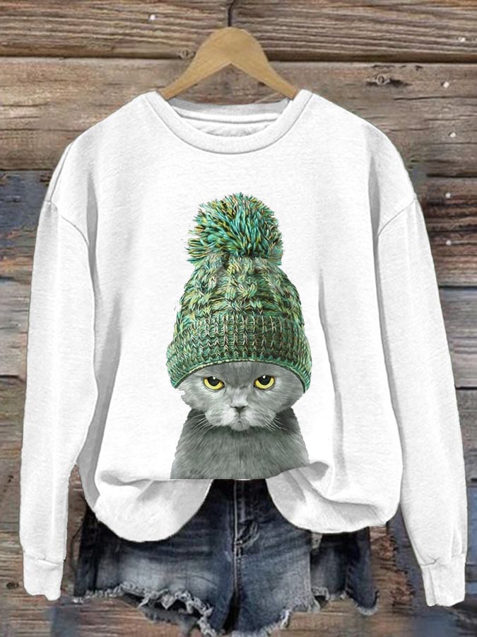 Women'S Cat Print Sweatshirt