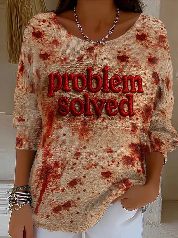Vintage Bloody Problem Solved Halloween Blood Stain Long Sleeve T-shirt