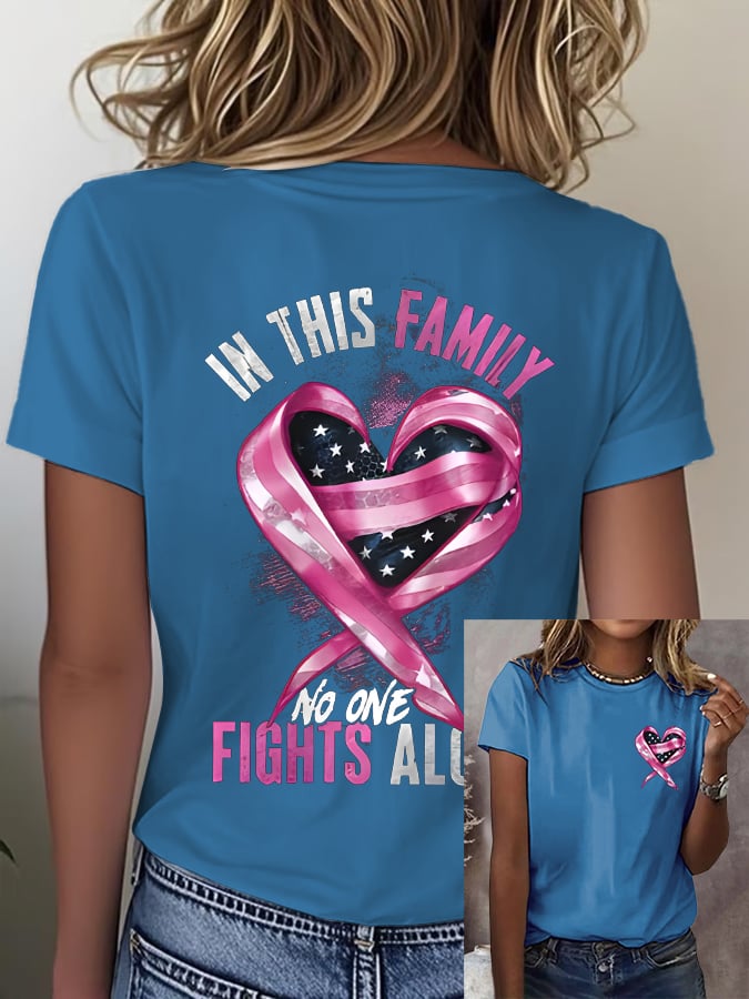 Women'S Casual Breast Cancer Awareness Print Short Sleeve T-Shirt