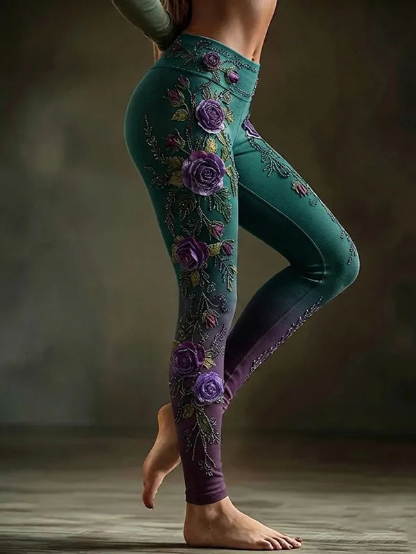 Women's Retro Purple Rose Gradient Pattern Leggings