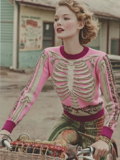 Vintage Halloween Anatomy Art Chunky Knitted Sweater