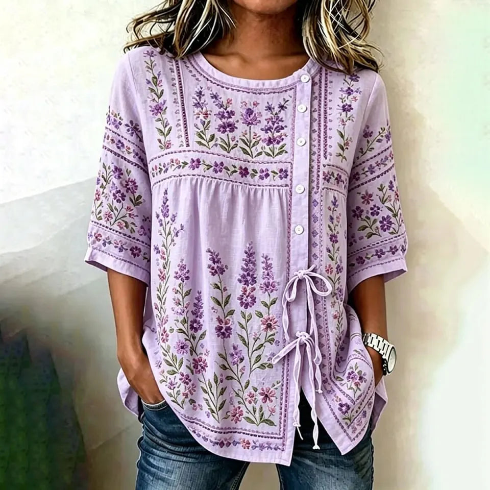 Women's Vintage Floral Print Short-sleeved Top