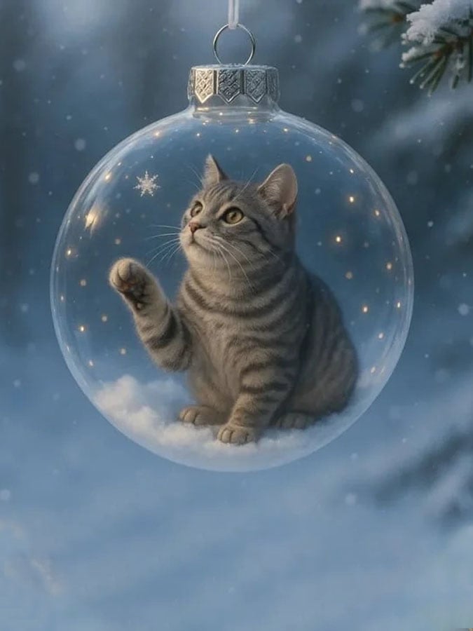 Cute Cat Christmas Glass Ornaments Collection
