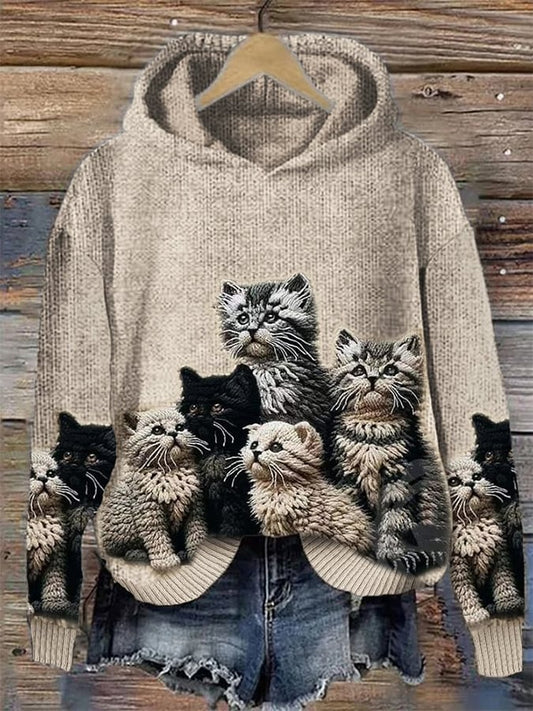 Women's Vintage Cat Knit Hoodie