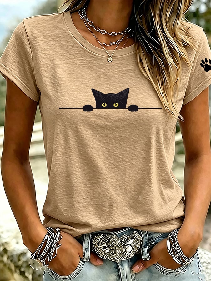 Women's Cute Cat Print Casual T-Shirt