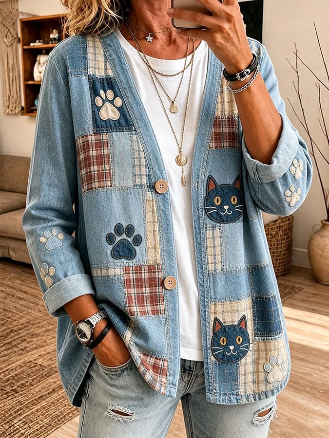 Women's Cat-Print Cardigan