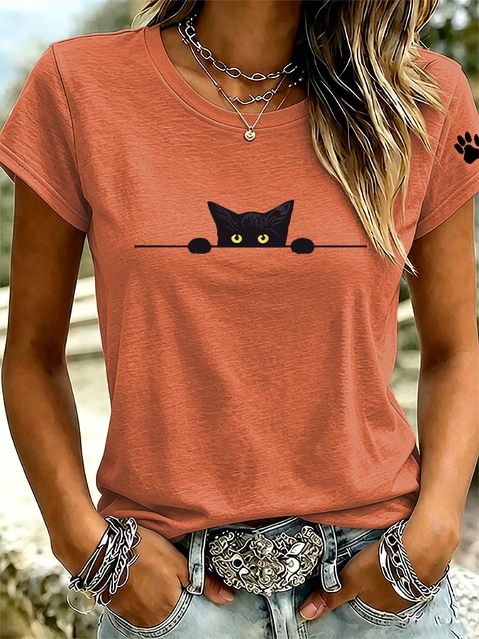 Women's Cute Cat Print Casual T-Shirt