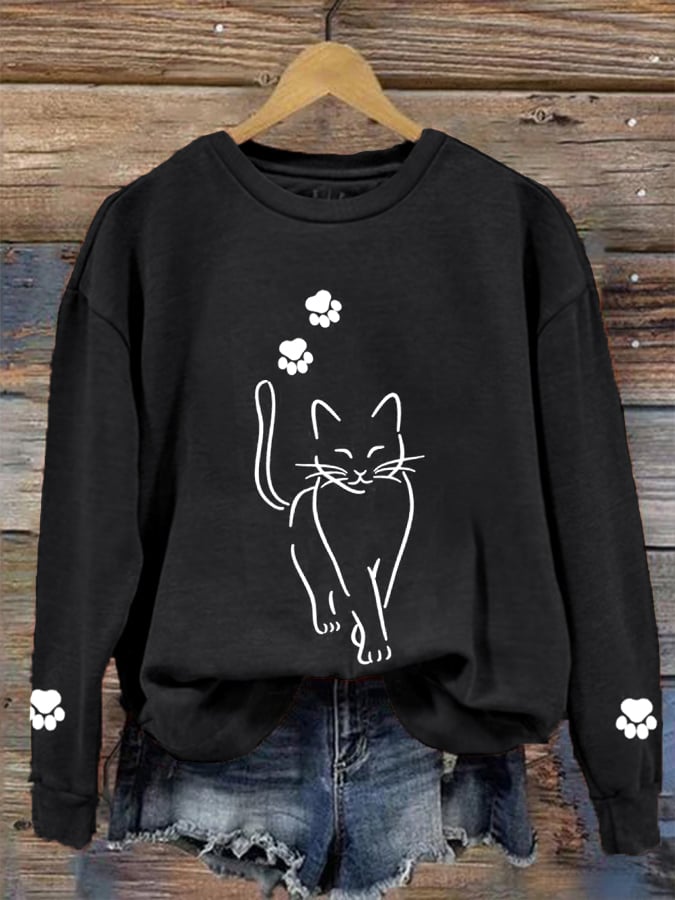 Women's Cute Cat Graphic Cat Lover Casual Sweatshirt