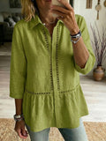 🌿Women's Casual Openwork Ribbon Linen Cotton Shirt