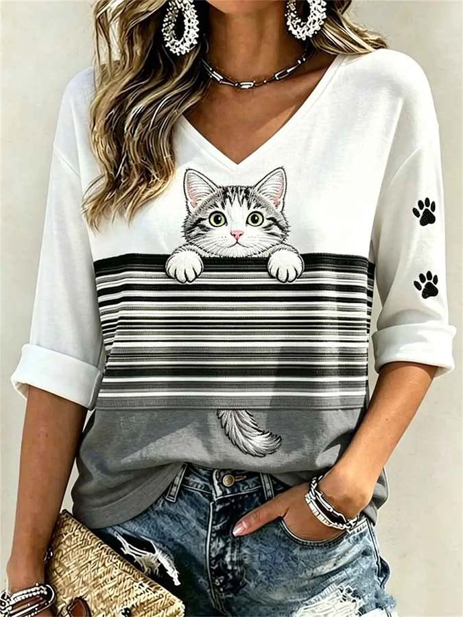 Women'S Casual Cat-Print Top