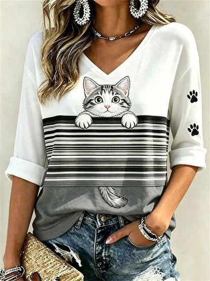 Women'S Casual Cat-Print Top