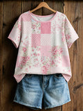 Women's Retro Breast Cancer Floral Print Top