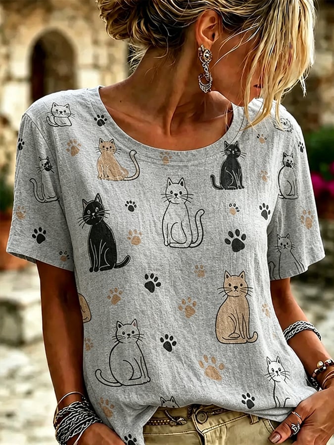 Women's Cats Print Casual T-shirt