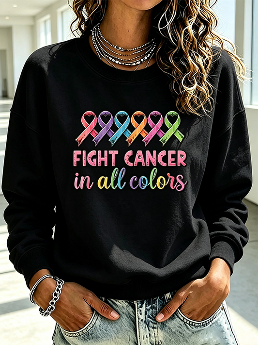 Women's Casual Cancer Promotion Month Multi Color Round Neck Top