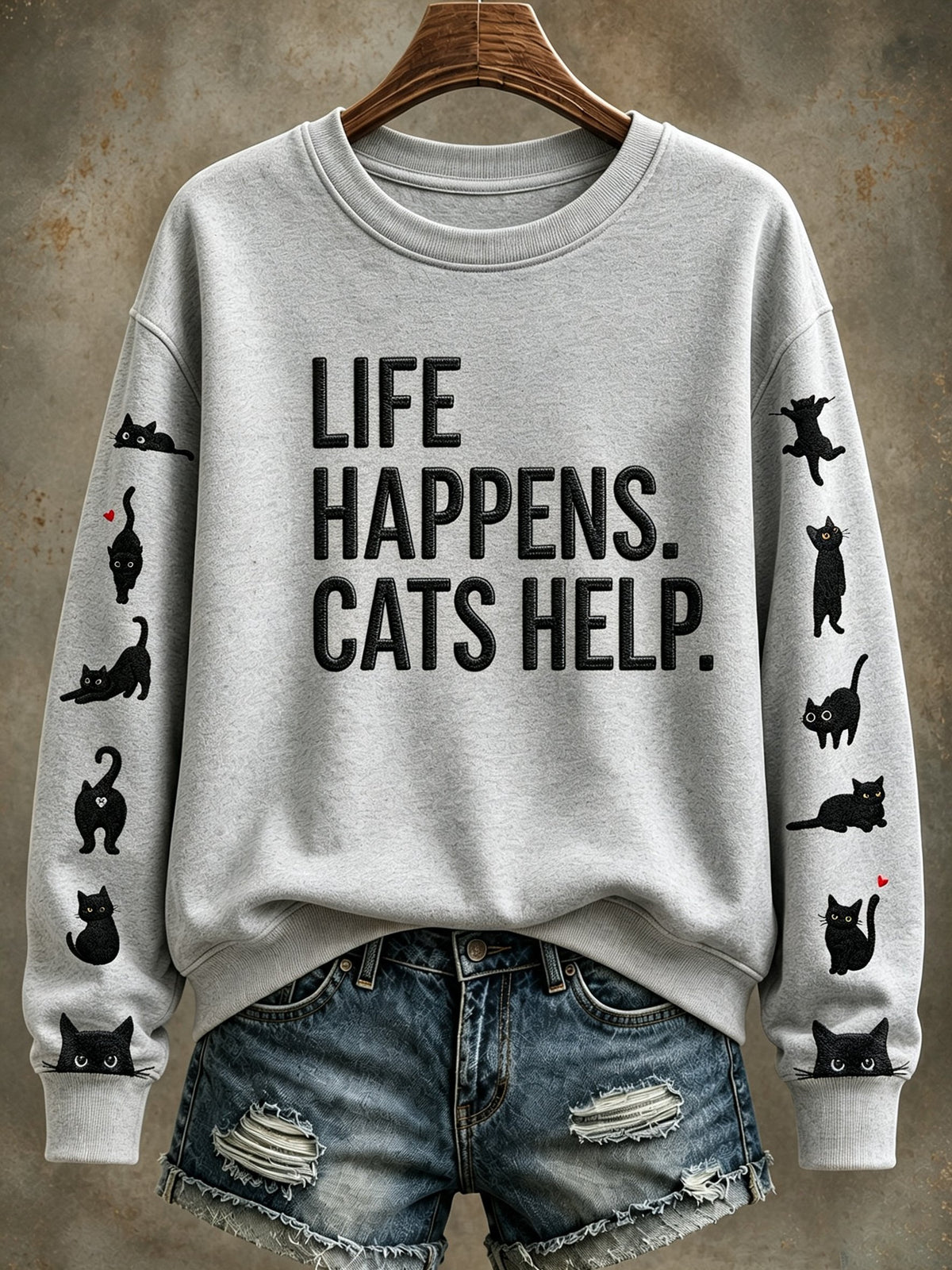 Women's Healing Cat Crew Neck Long Sleeve Sweatshirt