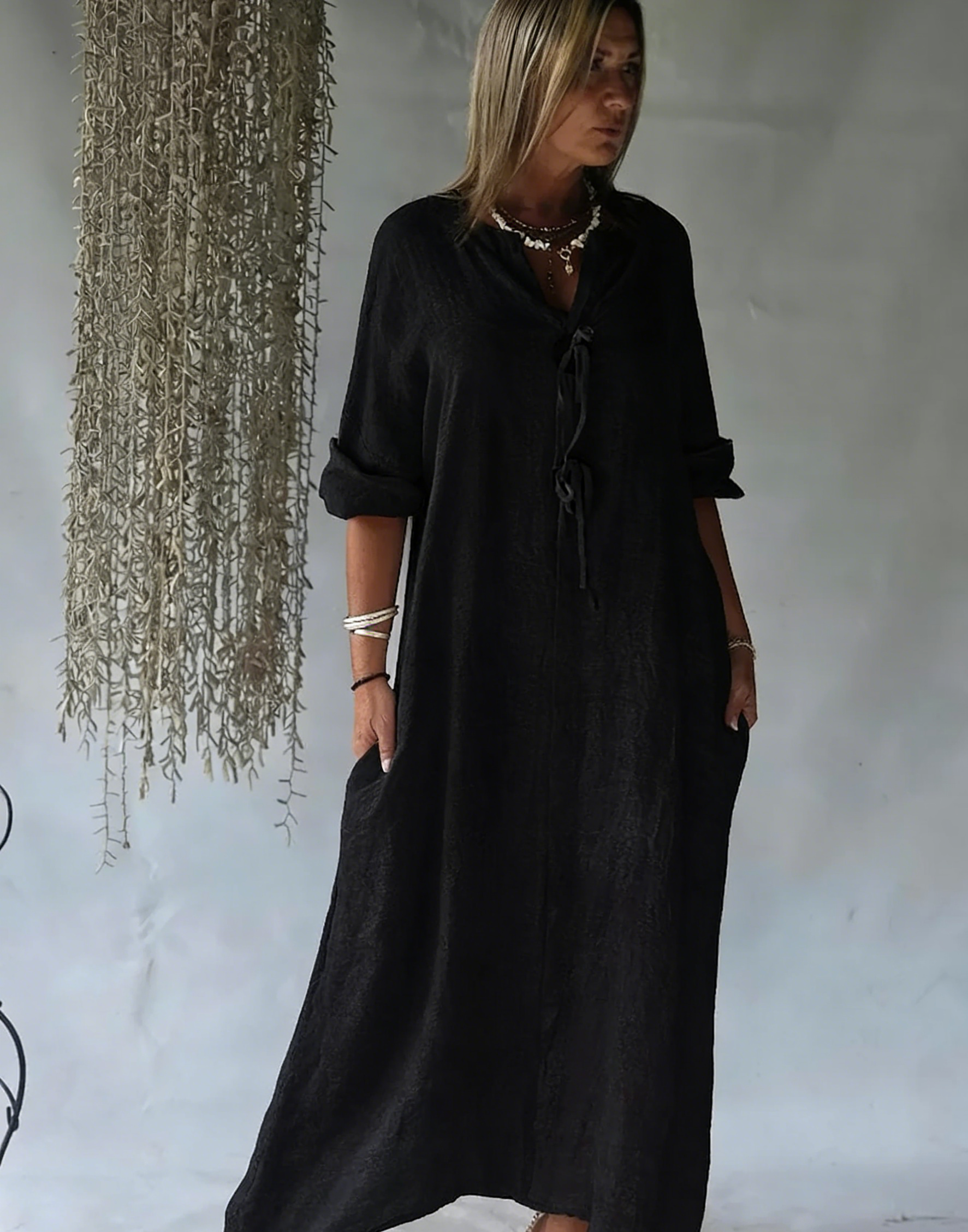 Summer Effortless Cotton-Linen Kaftan Dress