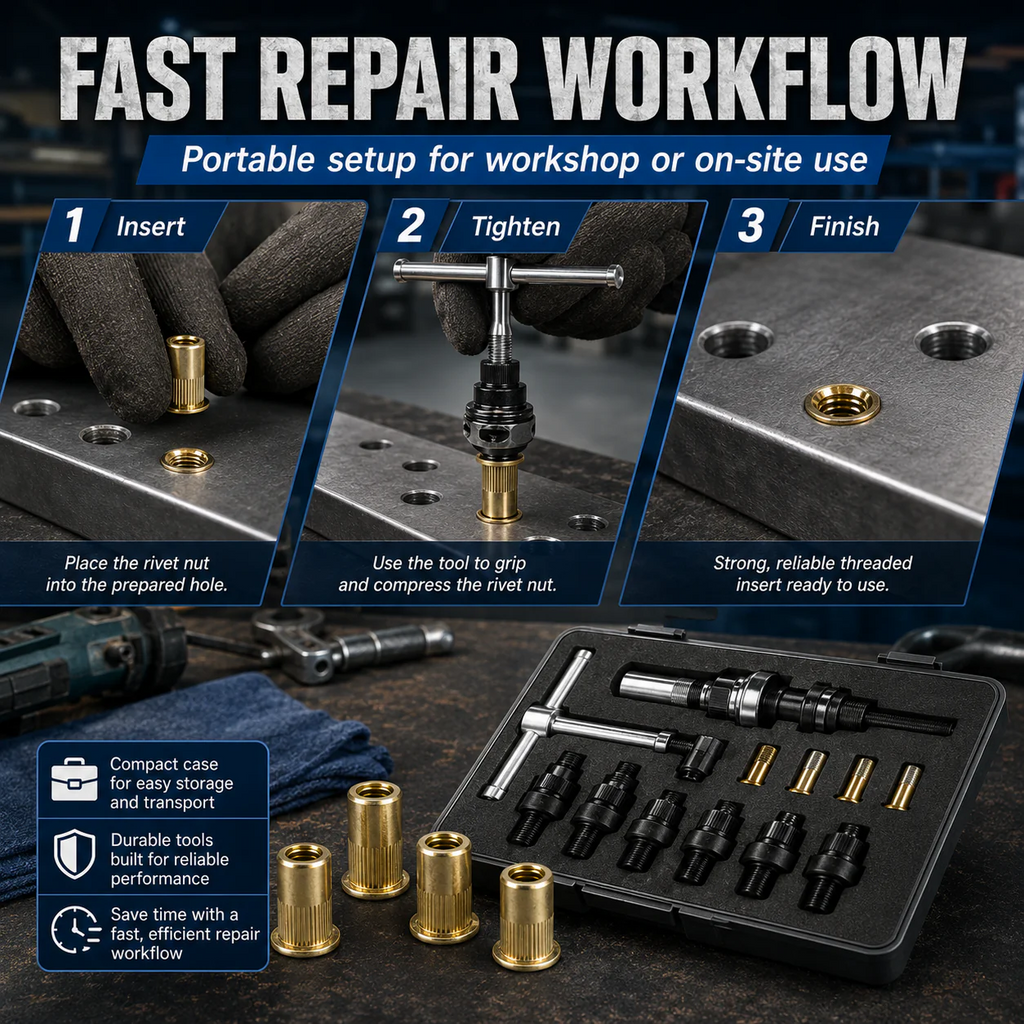 🔩 Carbon Steel Rivet Nut Set (M3-M8 Sizes) – Strong Threaded Inserts for DIY & Repairs