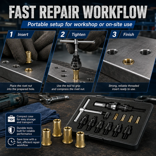 🔩 Carbon Steel Rivet Nut Set (M3-M8 Sizes) – Strong Threaded Inserts for DIY & Repairs
