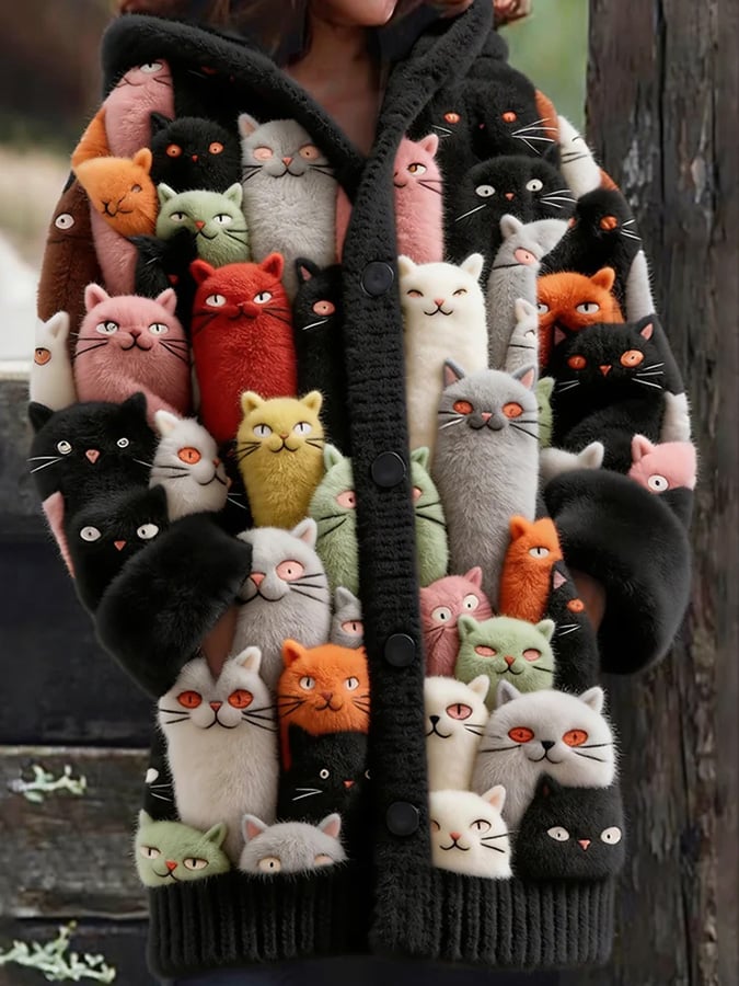 Women's Casual Cat Print Cardigan
