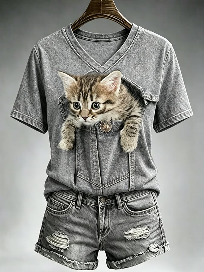 Women's Cute Cat  Print Casual T-shirt