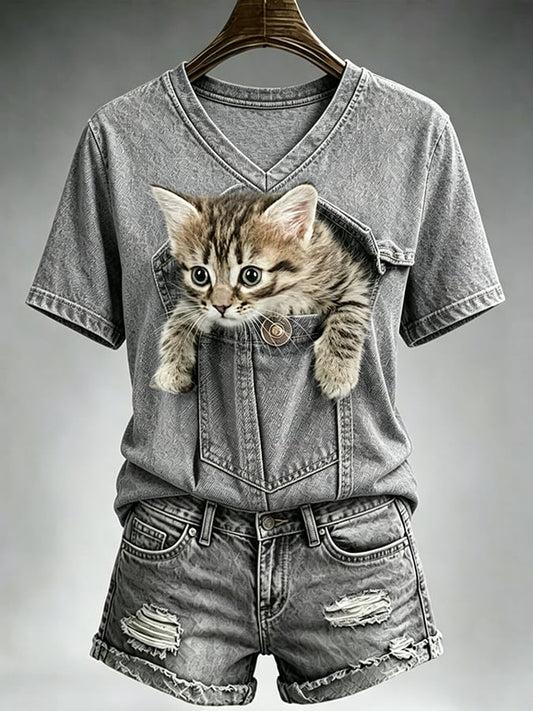 Women's Cute Cat  Print Casual T-shirt