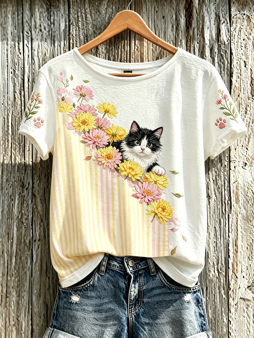 Women's Cute Cat Cotton Linen T-shirt