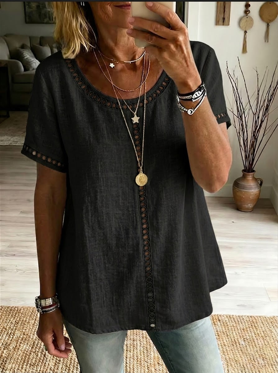 Women's Casual Linen Openwork Top