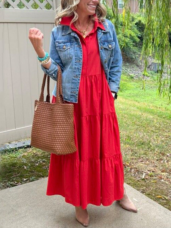 CLEARANCE🔥 Loose Cotton Linen Lapel Dress
