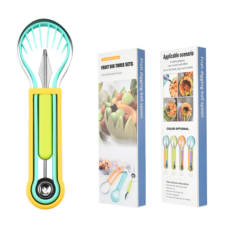 ✨ Elevate Your Fruit Creations with This 3-in-1 Melon Baller & Carving Tool Set