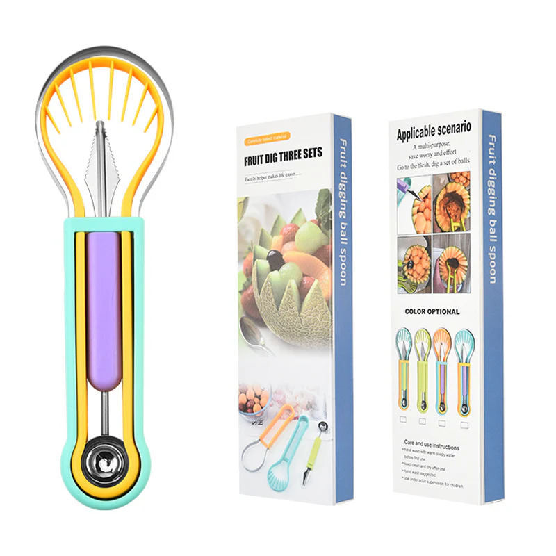 ✨ Elevate Your Fruit Creations with This 3-in-1 Melon Baller & Carving Tool Set