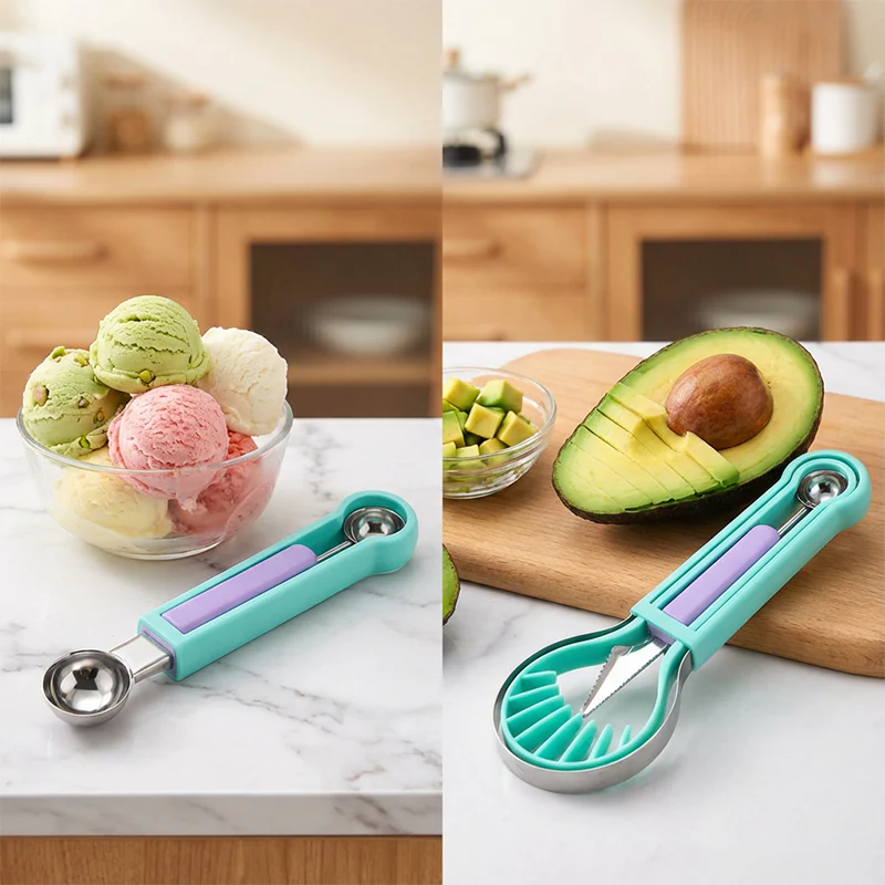 ✨ Elevate Your Fruit Creations with This 3-in-1 Melon Baller & Carving Tool Set