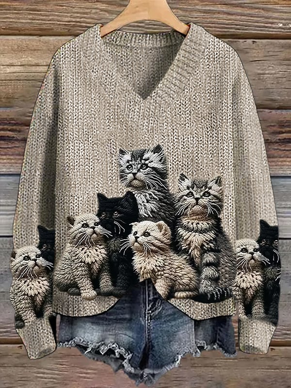 Women's Animal Cat Print Knitwear