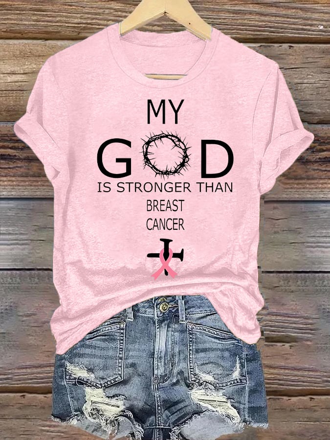 Women's  Faith & Strength – 'My God Is Stronger Than Breast Cancer' T-Shirt
