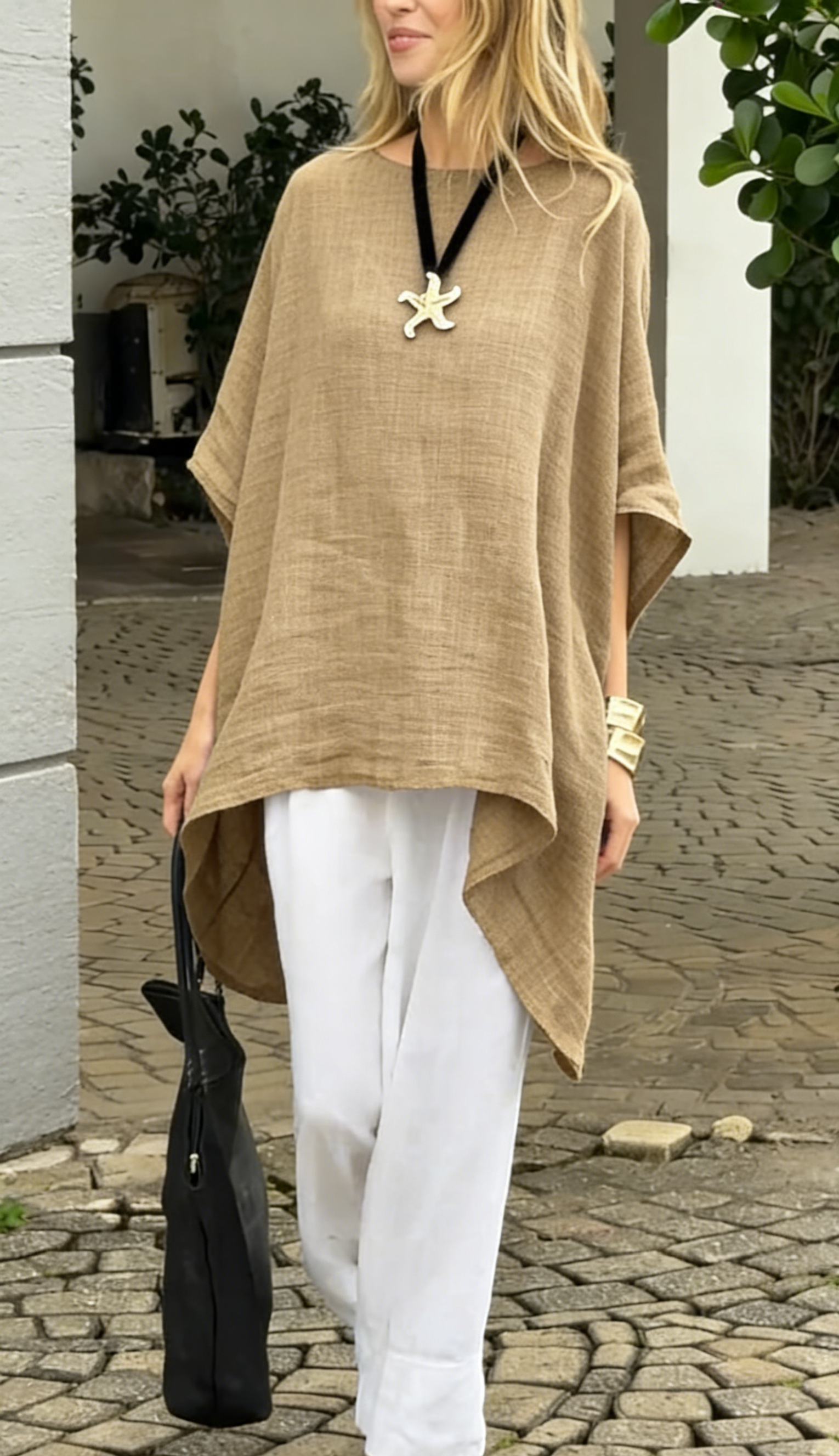 🌿 Linen Cotton Batwing Top